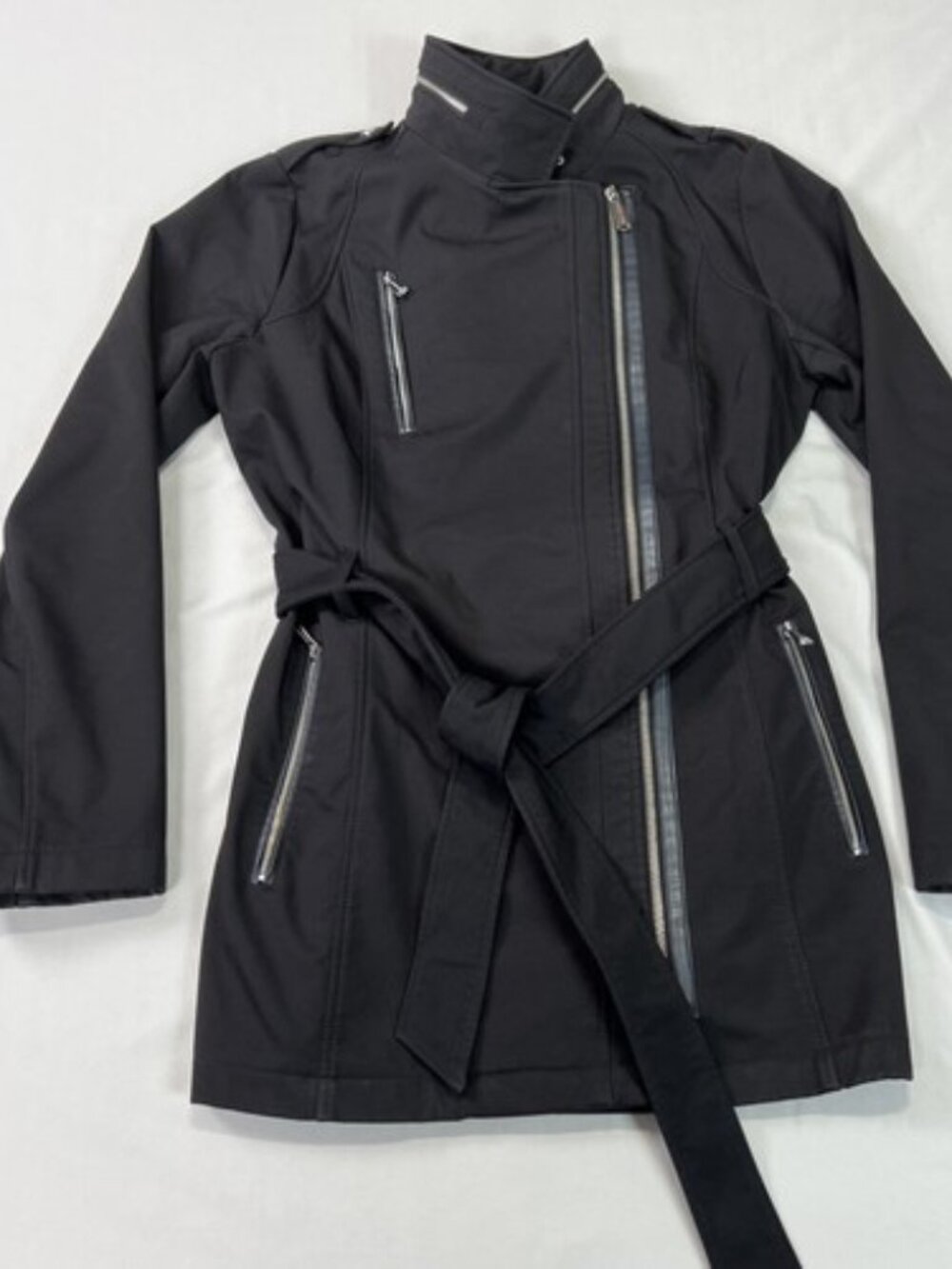 Michael Kors Black Trench Moto Jacket with Belt Small NWOT